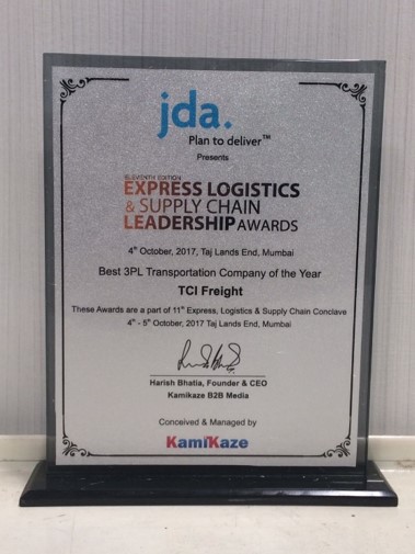 Award: Best 3PL Transportation Company of the Year (framed plaque)